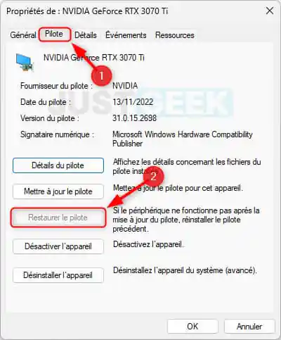 Restaurer le pilote graphique sur Windows 11