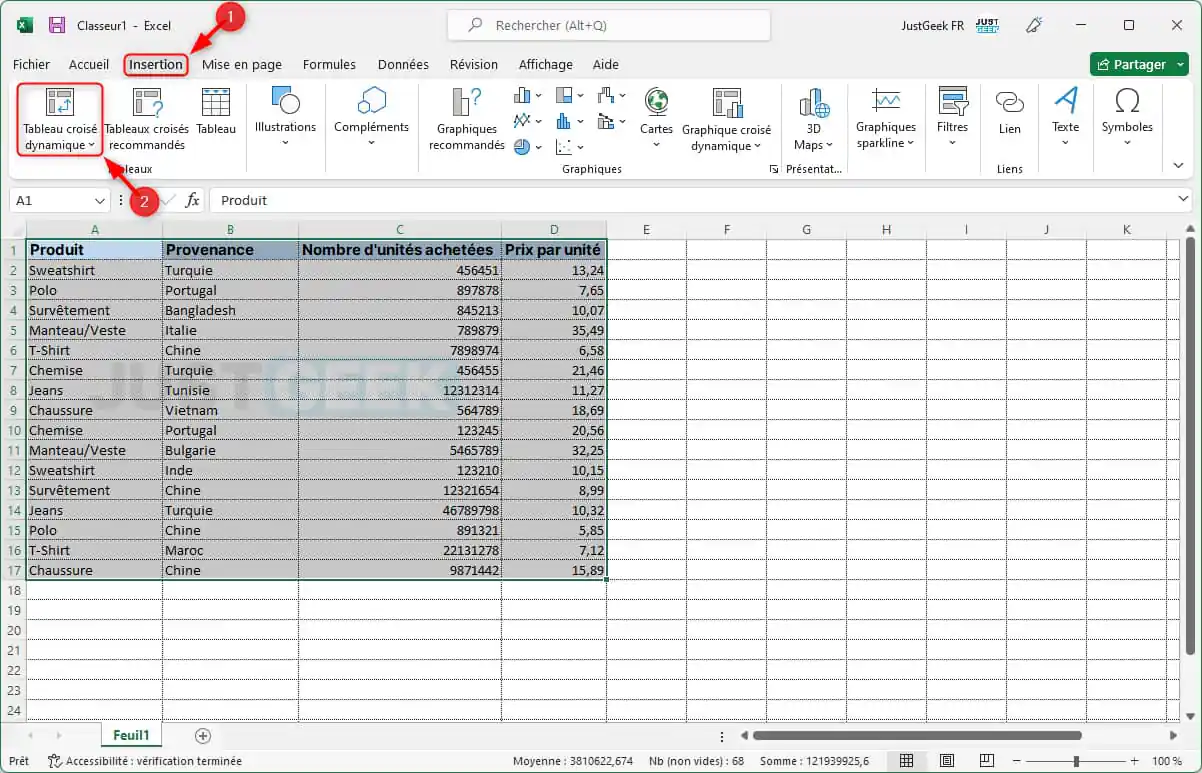 Insérer un tableau croisé dynamique dans Excel