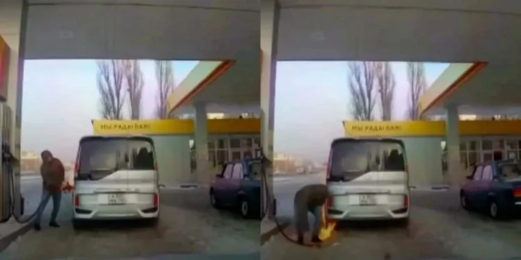 Un homme met le feu à sa voiture dans une station-service (vidéo)