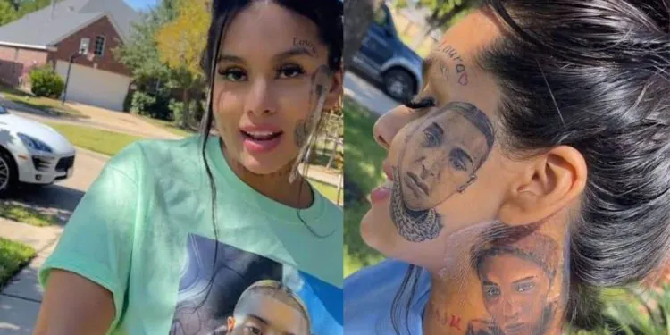 trompée par son ex, elle se fait tatouer son portrait sur le visage.  La raison révélée