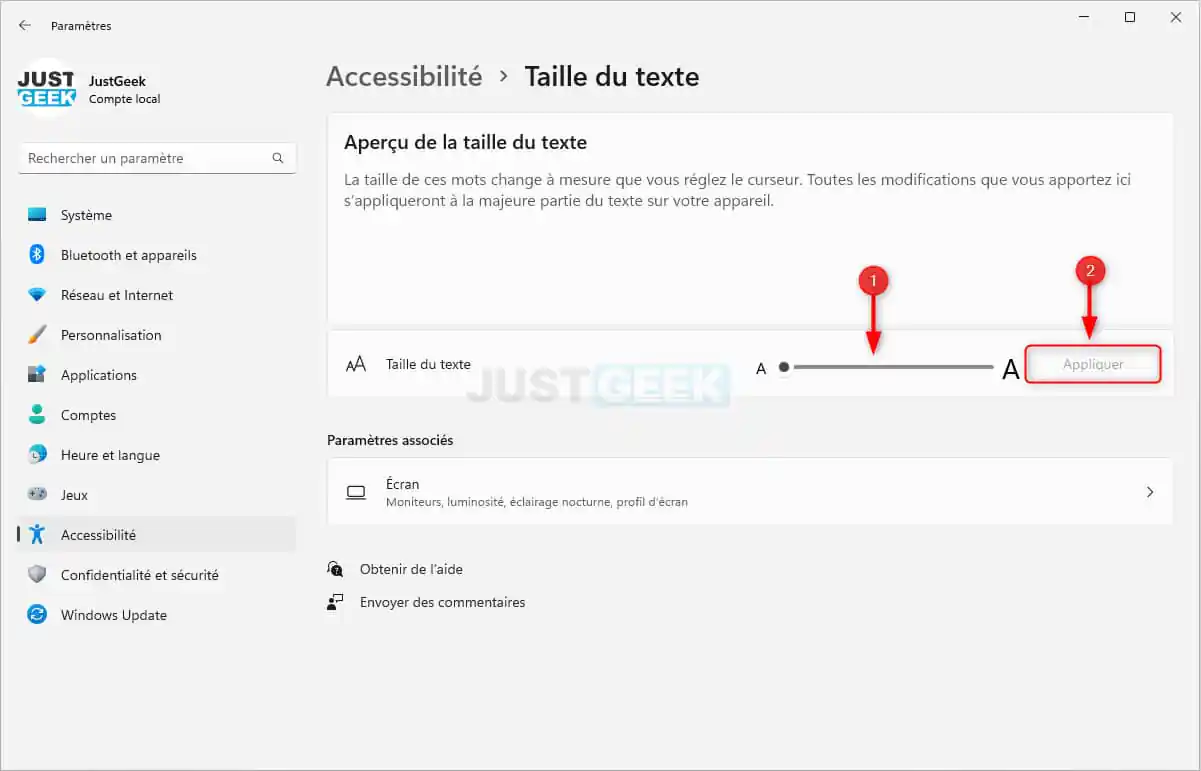 Changer la taille de la police sur Windows 11