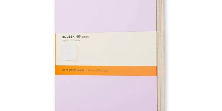 Moleskine Cahier Journal Lot de 3 trois carnets lilas sur fond blanc