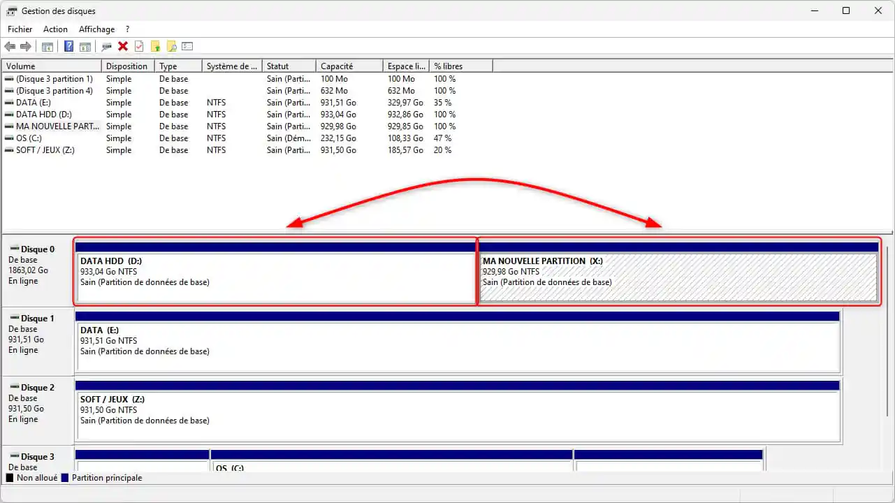 Illustration de la nouvelle partition de disque