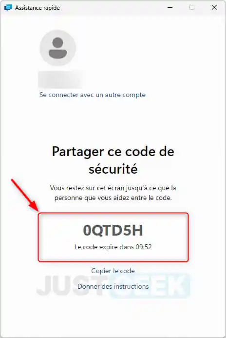 Copiez le code et partagez-le avec la personne dont vous souhaitez prendre le contrôle de l'ordinateur