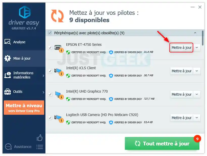 Mettre à jour les pilotes avec Driver Easy