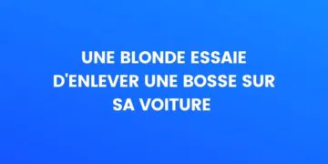 Une blonde essaie d'enlever une bosse sur sa voiture