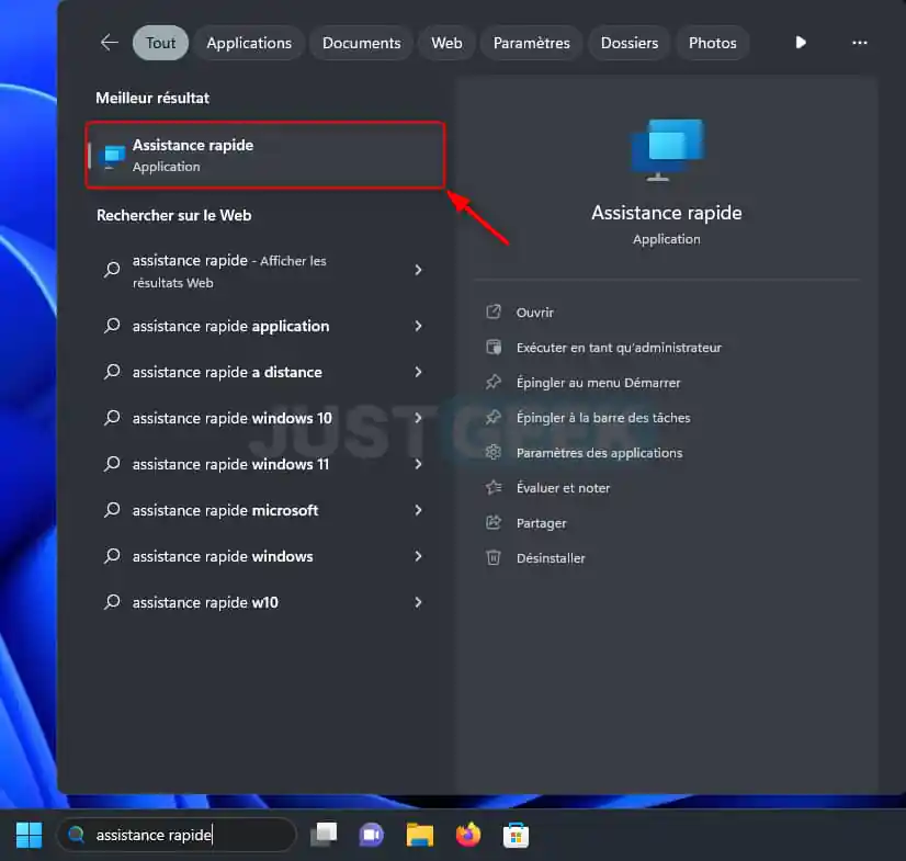 Ouvrez l'application d'assistance rapide