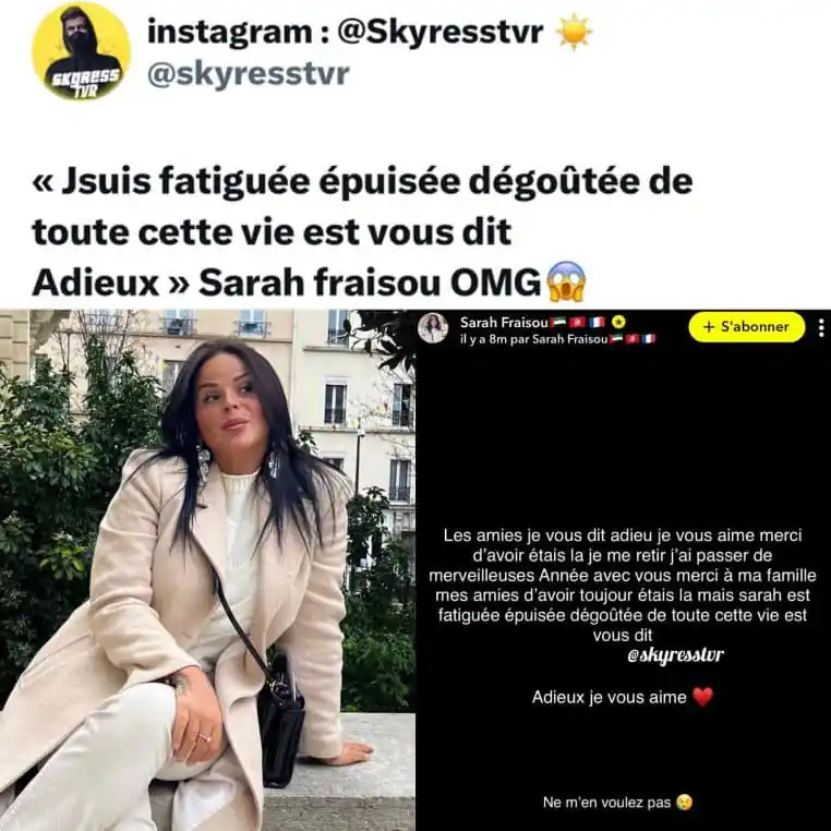 L'inquiétant message de Sarah Fraisou