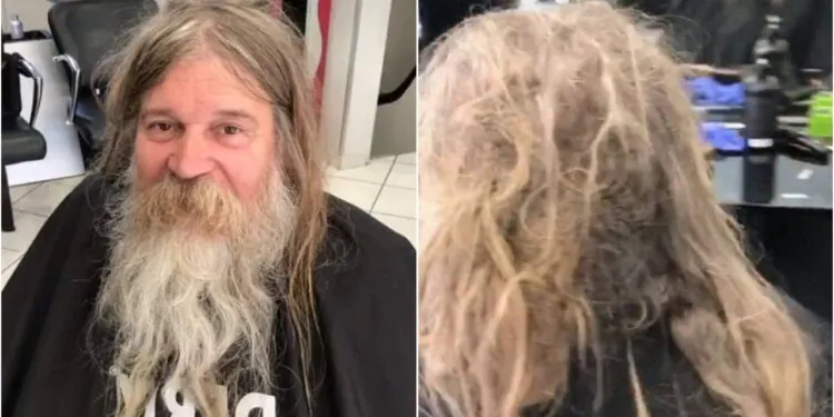 A homeless man's transformation after receiving a complimentary haircut